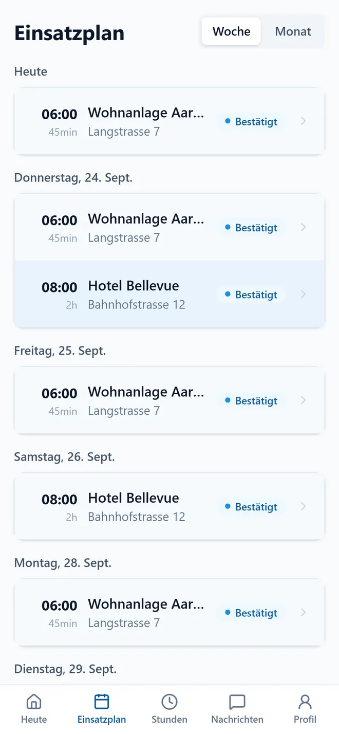 Die Woche eines Mitarbeiters auf dem Handy, Tag für Tag.